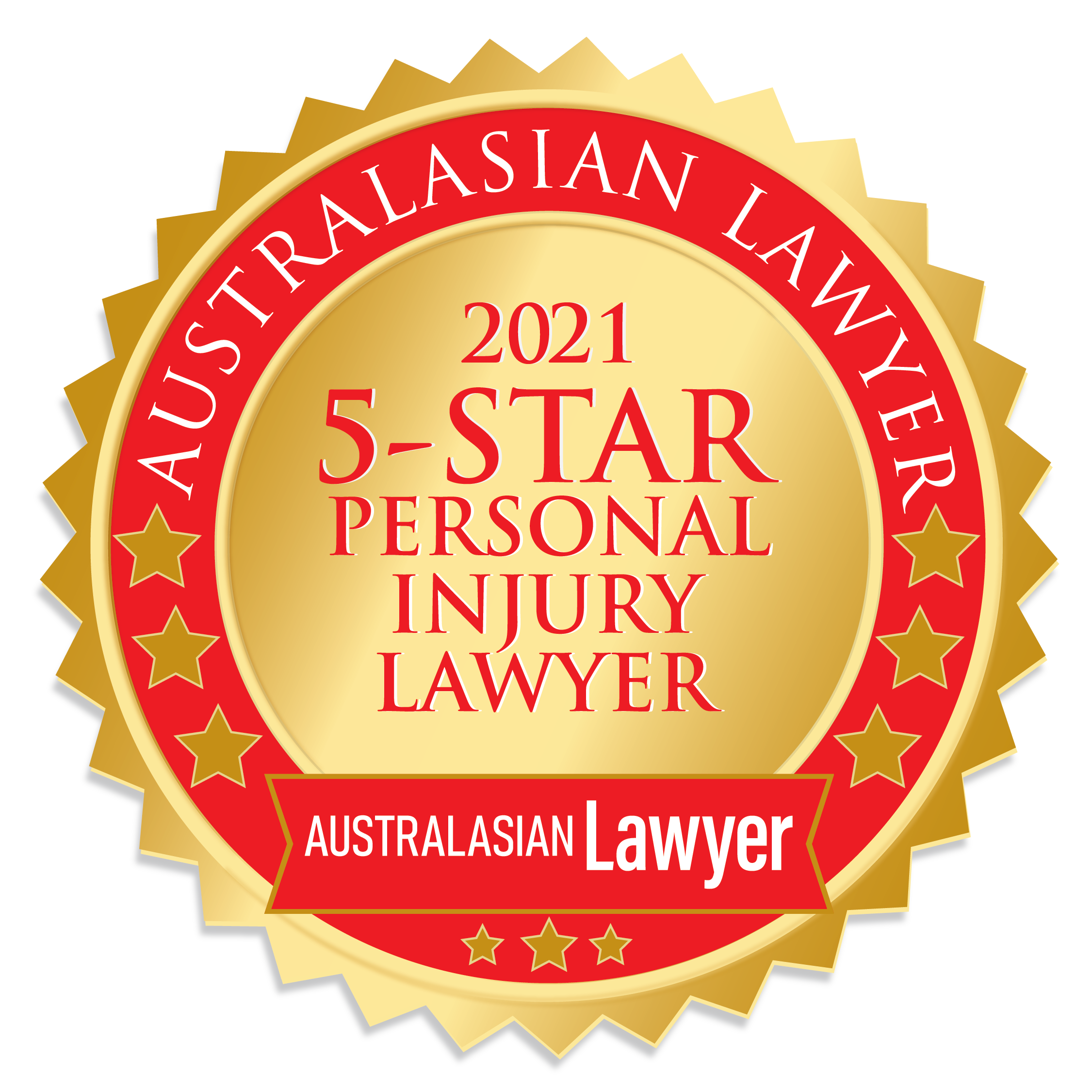 Australasian Lawyer Award - 2021 5-Star Personal Injury Lawyer