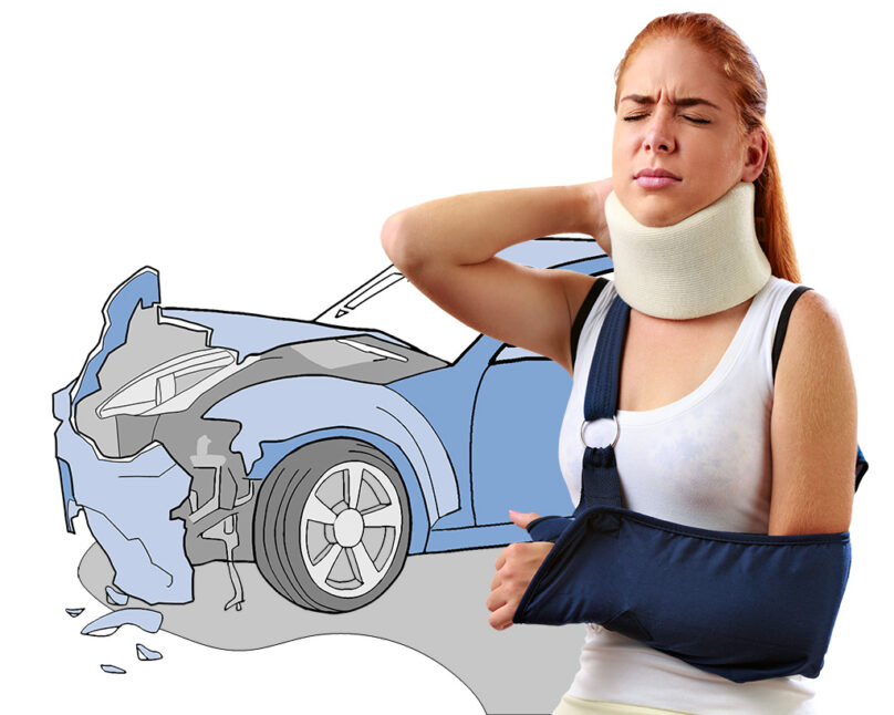 Woman Injured in Car Accident Seeking Compensation - Graphic Illustration