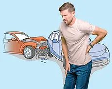 Man injured in motor vehicle accident about to call car accident lawyer - graphic illustration