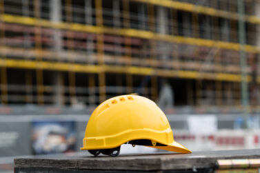 Hard hat of an injured worker